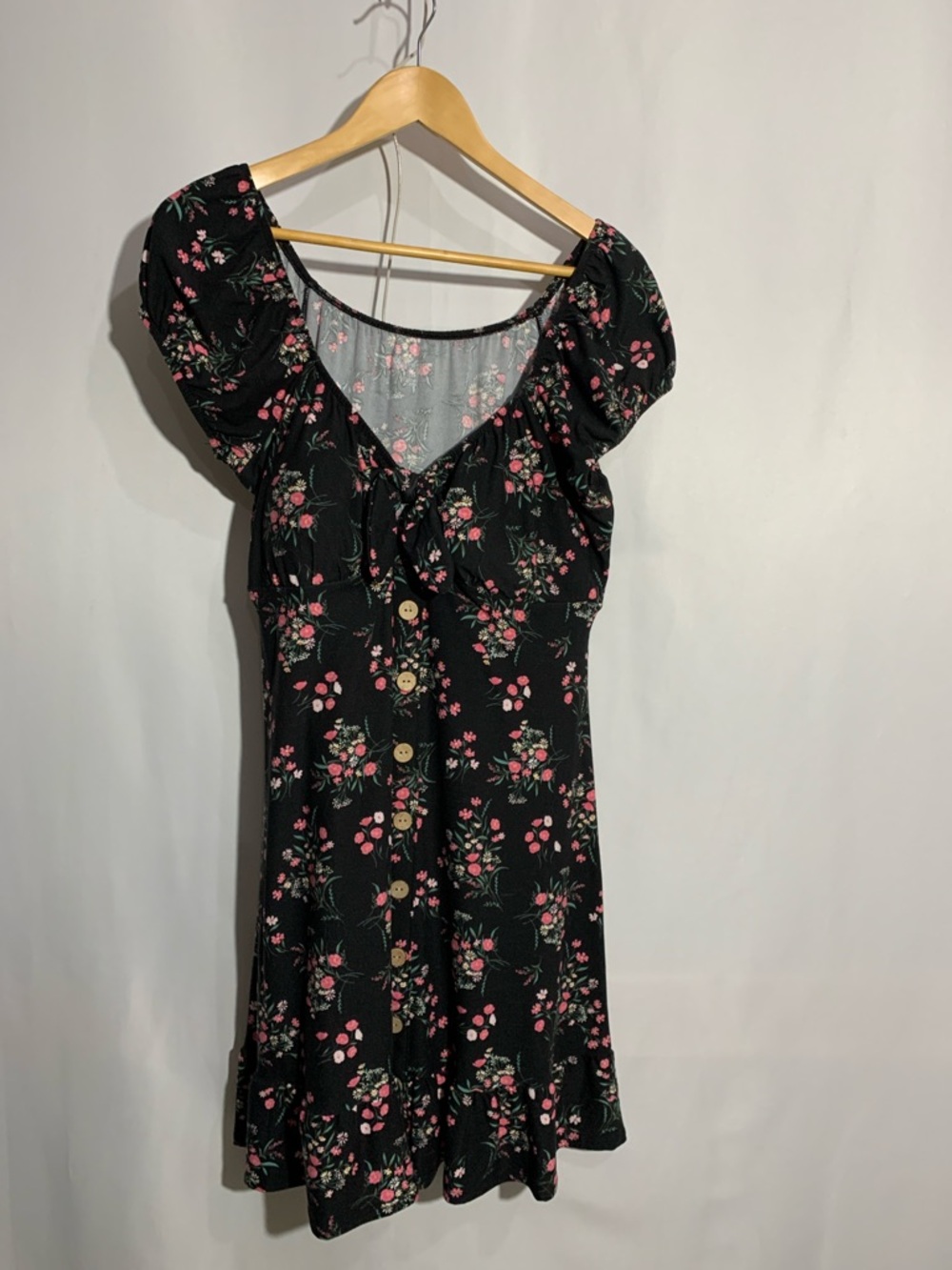 No Boundaries Black Mini Dress with Pink Floral Print